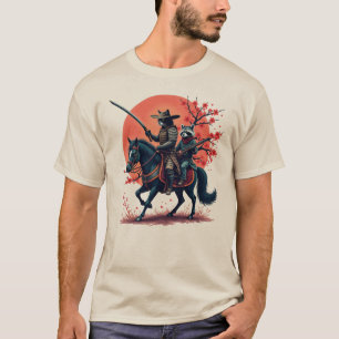 T-shirt Samouraï Cowboy Cat et Raton laveur Chevauchant un