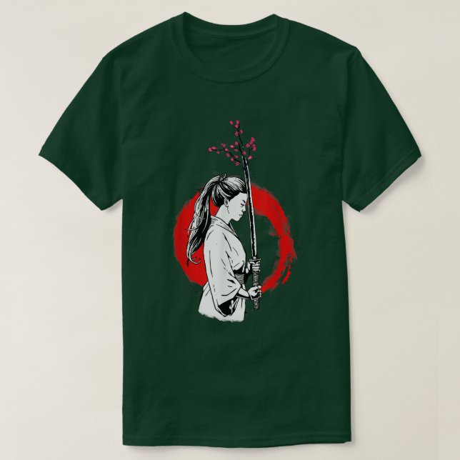 T-shirt Samouraï féminin avec une épée Sakura  (2) (Design devant)