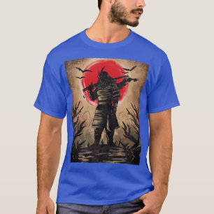 T-shirt Samouraï japonais en armure avec soleil katana rou