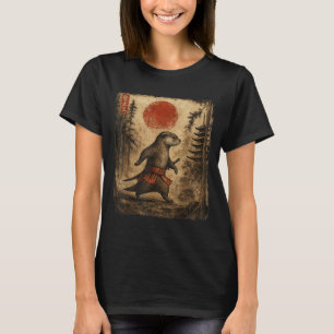 T-shirt Samouraï Loutre Japonais Vintage Drôle Graphique A