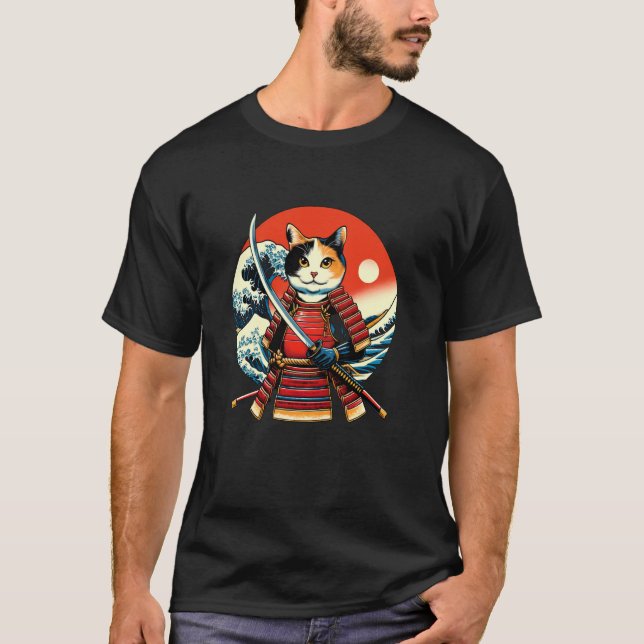 T-shirt Samouraï Otaku Chat Calicot (Devant)
