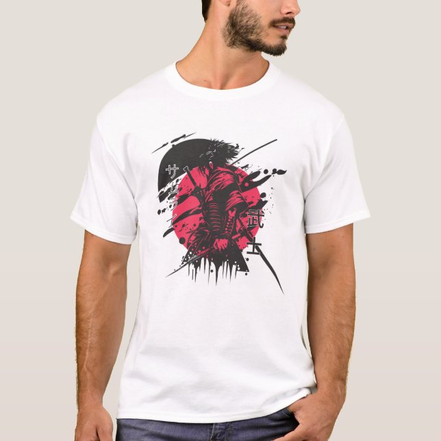 T-shirt samouraï rouge et noir (Devant)