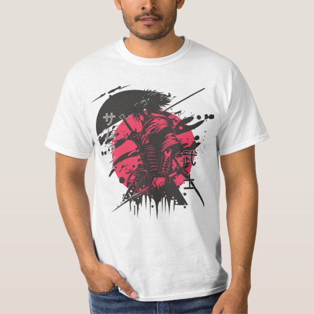 T-shirt samouraï rouge et noir (Devant)