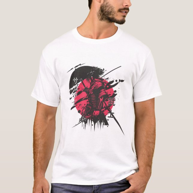 T-shirt samouraï rouge et noir (Devant)