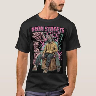 T-shirt Samouraï Skater Neon Streets - Esthétique Japonais