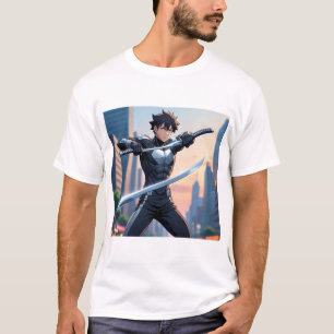 T-shirt Samouraï urbain - Guerrier d'anime avec double Kat