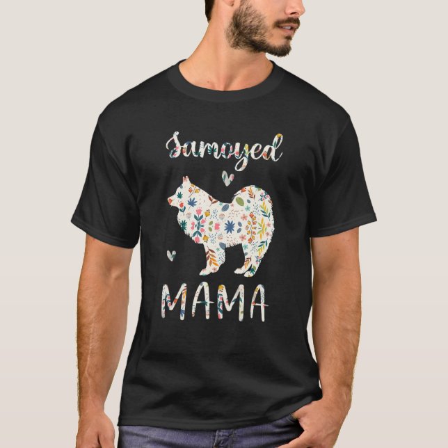T-shirt Samoyé maman Floral Chien Maman Amour 1 (Devant)