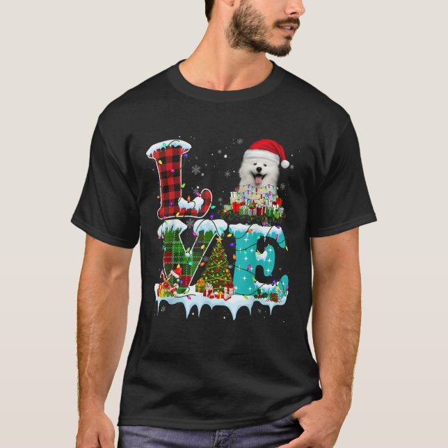 T-shirt Samoyé sapin de Noël éclaire Père Noël Chien Xmas  (Devant)