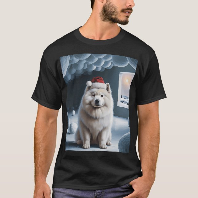 T-shirt Samoyed avec chapeau de Noël (Devant)