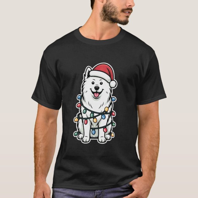 T-shirt Samoyed enveloppé de lumières de Noël (Devant)