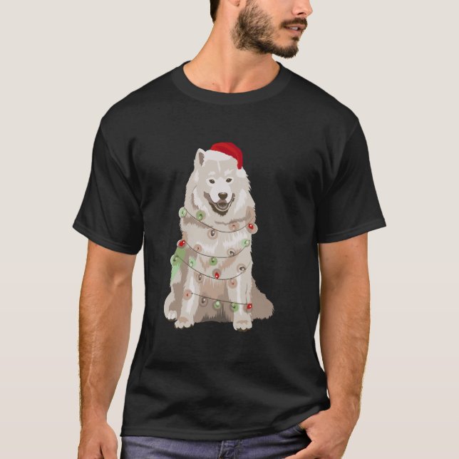 T-shirt Samoyed Noël Lumières Noël Amoureux des chiens Noë (Devant)