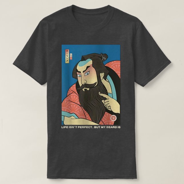 T-shirt Samurai & Beard Ukiyoe Japanese Warrior Lover  (2) (Design devant)