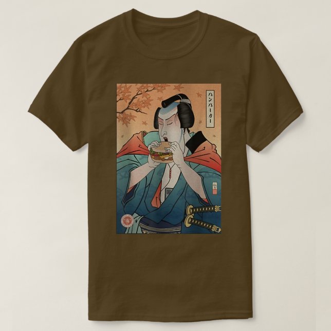 T-shirt Samurai & Burger Fast Food Ukiyoe (2) (Design devant)