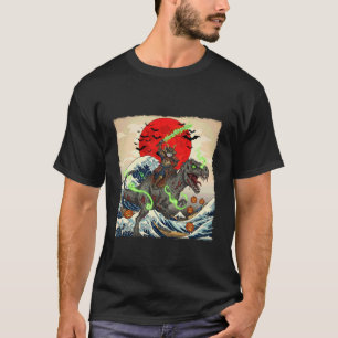 T-shirt Samurai Cat vs Zombie Dinosaur Spooky Ukiyo-e Hall