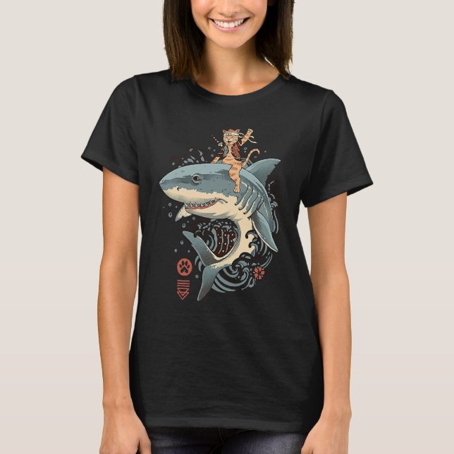 T-shirt Samurai Cat warrior Bushido shark Japanese Cats ka (Devant)