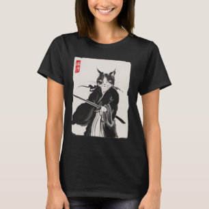 T-shirt Samurai Cat Warrior Ink Art Drôle Style Japonais