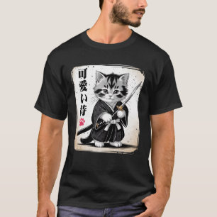 T-shirt Samurai Chat Art Japonais Sumi-e Novelty Kawaii Me