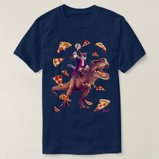 T-shirt Samurai Chat équitation T Rex Manger Pizza Dino Di (Design devant)