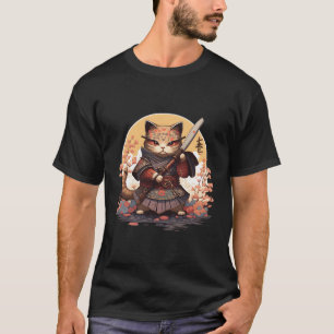T-shirt Samurai Chat Guerrier Japonais Ninja Chat Kawaii