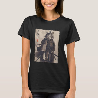 T-shirt Samurai Chat Guerrier Ukiyo Ink Artwork Cat Samura