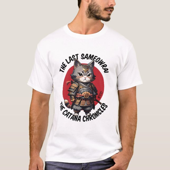 T-shirt Samurai Chat Hommes Blanc (Devant)