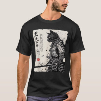 T-shirt Samurai Chat japonais Art Anime Cadeaux Hommes Fem