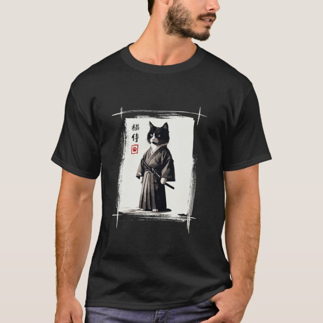 T-shirt Samurai Chat japonais Art Sumi e Novelty Kawaii Fu (Devant)