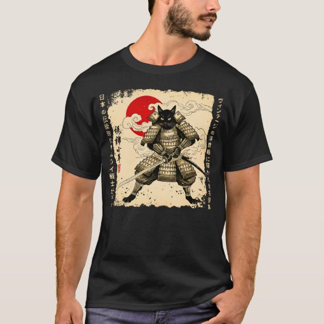 T-shirt Samurai Chat Japonais Chat Guerrier chat animé Jap (Devant)