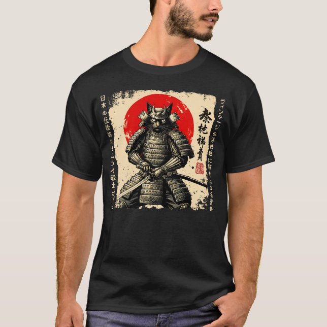 T-shirt Samurai Chat Japonais Chat Guerrier chat animé Jap (Devant)