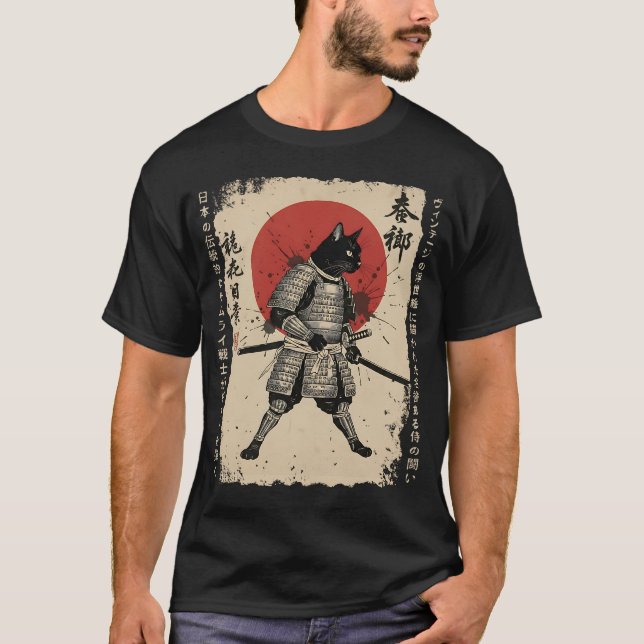 T-shirt Samurai Chat Japonais Chat Guerrier chat animé Jap (Devant)