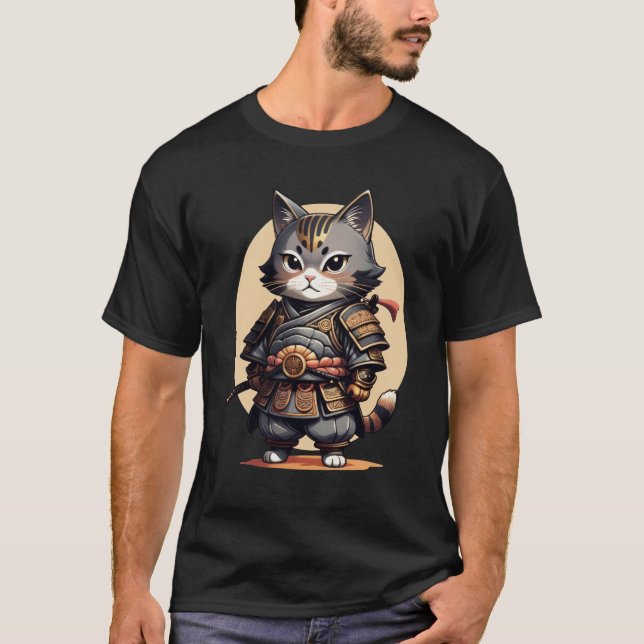 T-shirt Samurai Chat Japonais Dessin Chat Drôle Art Chat (Devant)