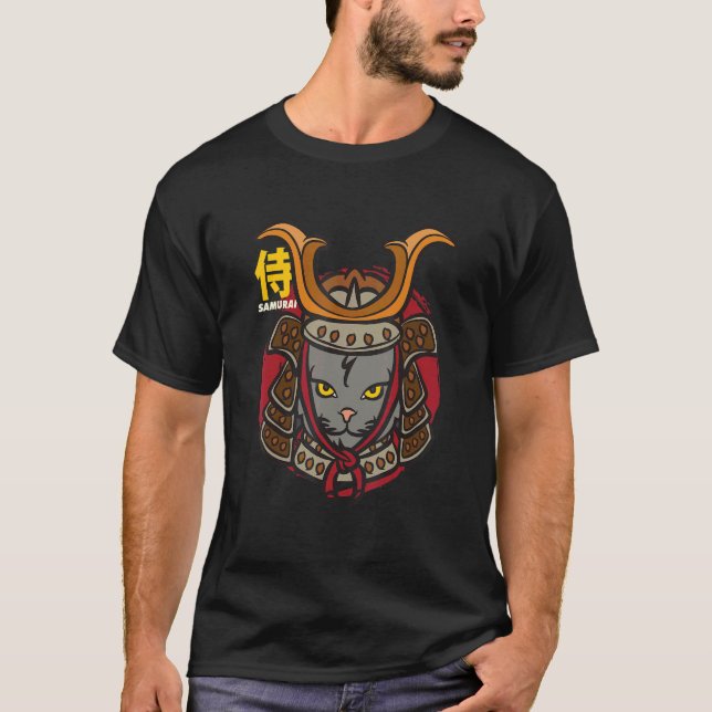 T-shirt Samurai Chat Japonais Kitty Warrior 1 (Devant)
