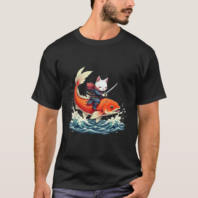 T-shirt Samurai Chat Japonais Koi Poisson (Devant)