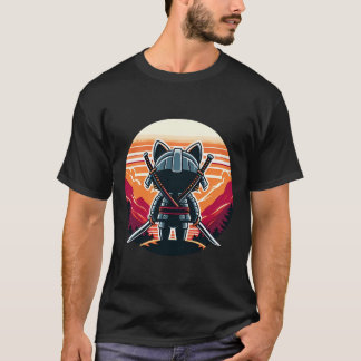 T-shirt Samurai Chat Katanas regarder coucher de soleil et