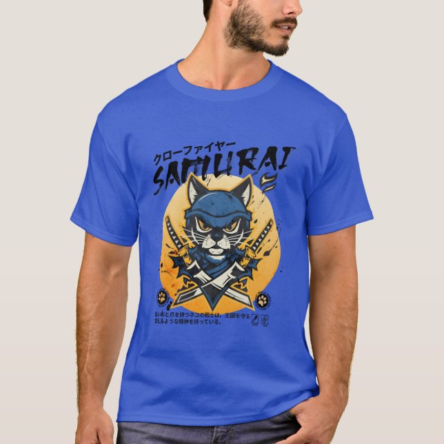 T-shirt Samurai Chat Ninja Chat Chat Assassin Guerrier Cha (Devant)