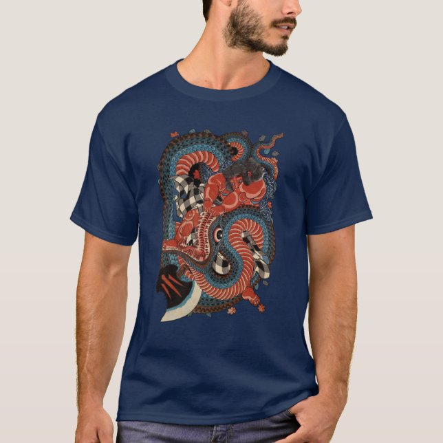 T-SHIRT SAMURAI COMBATTRE MONSTRE SNAKE (Devant)