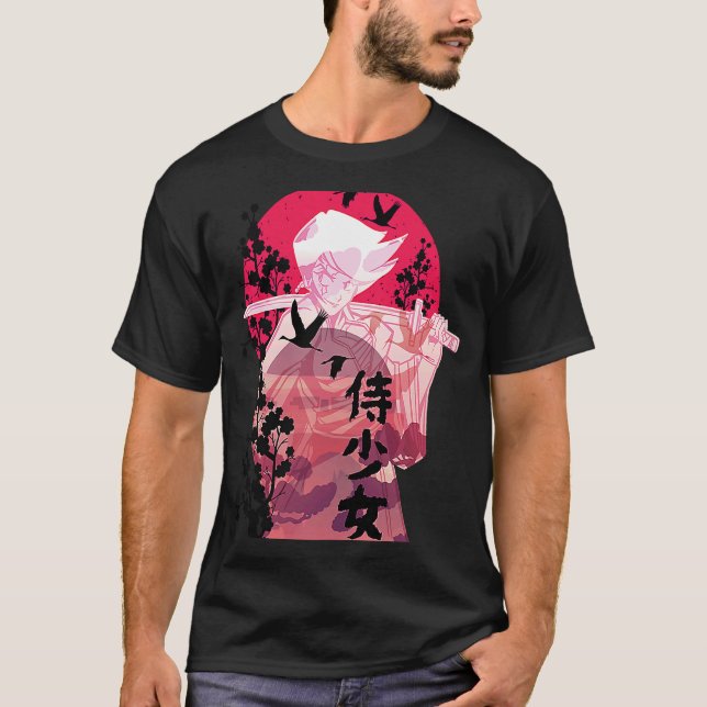T-shirt Samurai dans la silhouette de la lune (Devant)