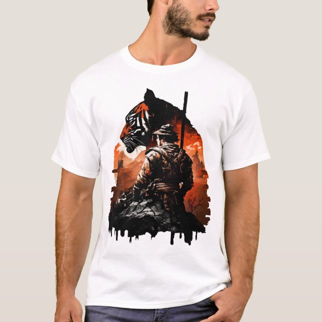 T-shirt Samurai et le tigre - L'union parfaite entre (Devant)