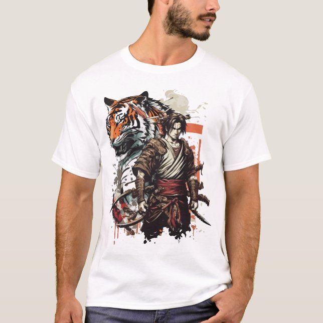 T-shirt Samurai et le tigre - L'union parfaite entre (Devant)