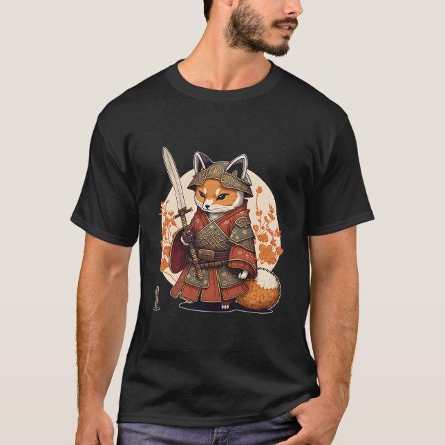 T-shirt Samurai Fox Warrior Japanese Ninja Fox Kawaii (Devant)