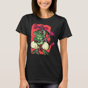 T-shirt Samurai Frog Kendo Katana Cerry Blossom Tree Saku