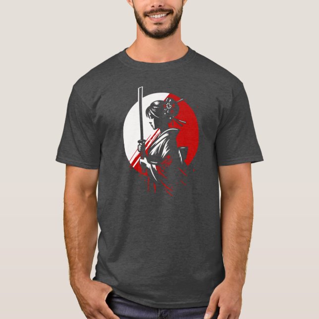 T-shirt Samurai Geisha avec Katana Rising Sun Warrior Boxy (Devant)
