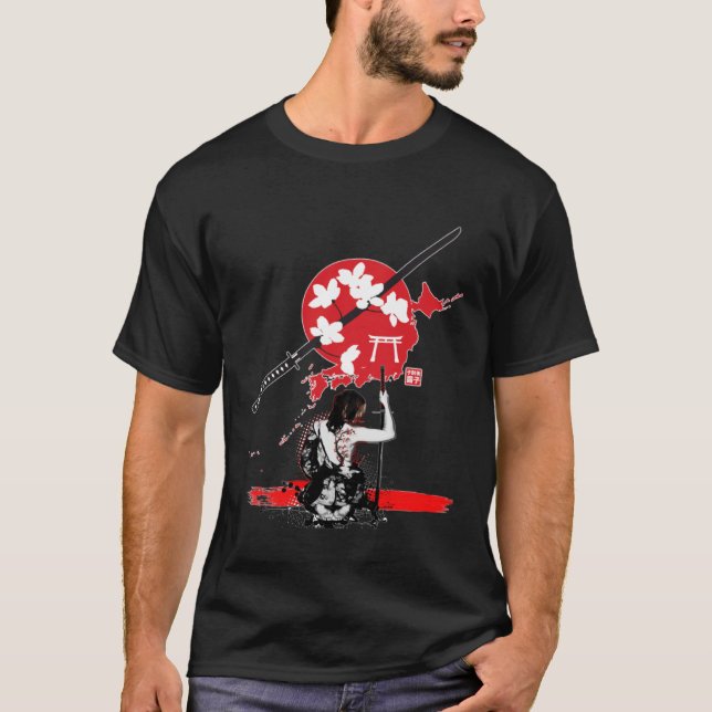 T-shirt Samurai Girl guerrier bushido code Espadon japonai (Devant)