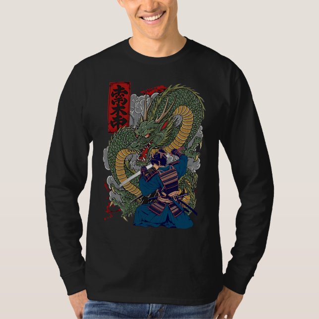 T-shirt Samurai Guerrier face à Fierce Dragon Art Japonais (Devant)