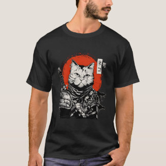 T-shirt Samurai Japanese Cat Bushido Warrior Katana Sword