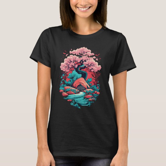 T-shirt Samurai Japonais Art Cherry Blossom Sakura Graphis (Devant)