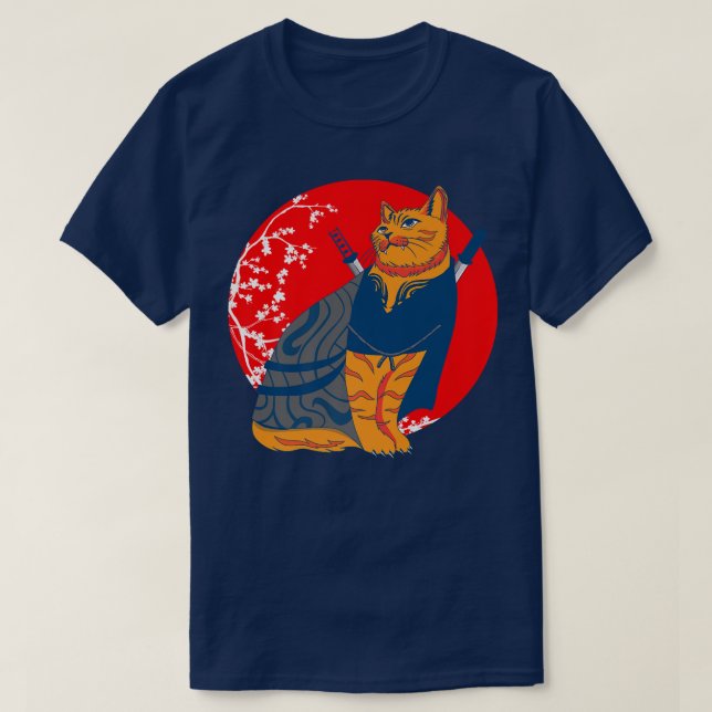 T-shirt Samurai Japonais Fighter Cat Martial Arts Samurai  (Design devant)