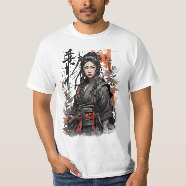 T-shirt Samurai Japonaise fille ninja Femme guerrière chin (Devant)