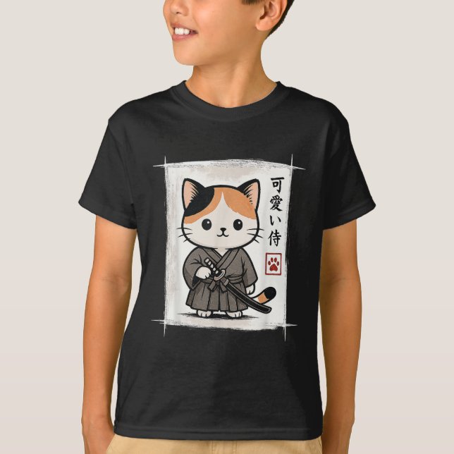 T-shirt Samurai Kitten Japonais Anime Kawaii Drôle Chat Ho (Devant)