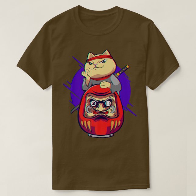 T-shirt Samurai Maneki Neko Ninja Bushido Kawaii Daruma Ae (Design devant)